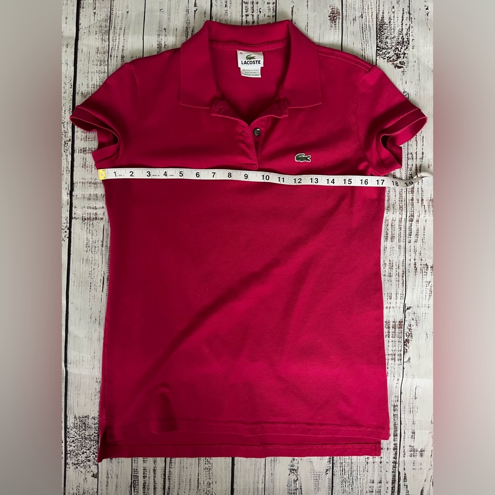 Lacoste Women's Polo 2 Button Pink Cotton Elastane Blend Size 40 M NWOT - Picture 6 of 7
